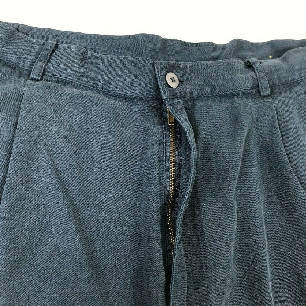 Bobby Chan Silk Blend Shorts Blue Pleated Front - Picture 5 of 11